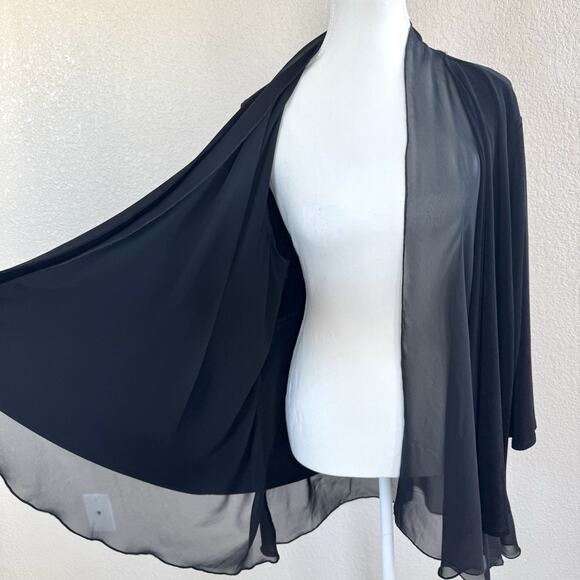 Chicos Travelers Size 3 Solid Black Open Front Sheer Drape Waterfall Cardigan - Picture 10 of 14
